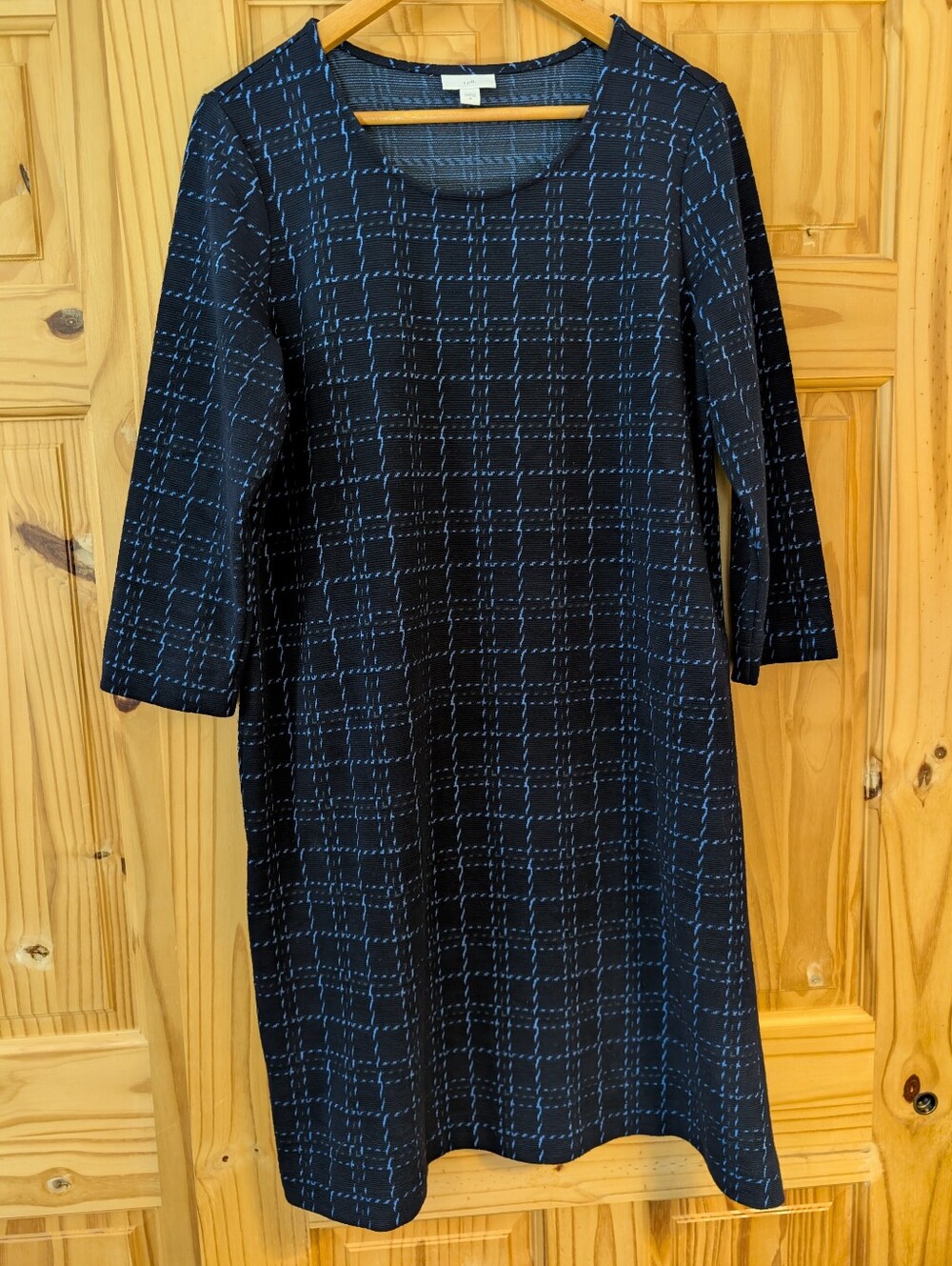 J Jill Dark Blue Geometric Shift Dress With Side Pockets Size Medium